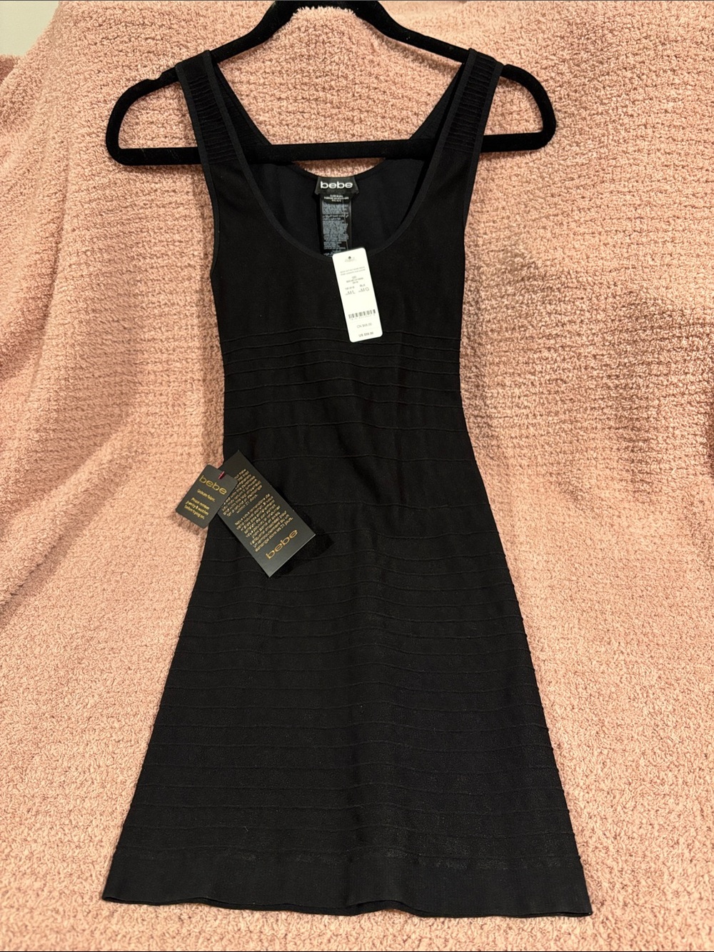 bebe Black Ribbed Tank Mini Dress, stretchy/fitted